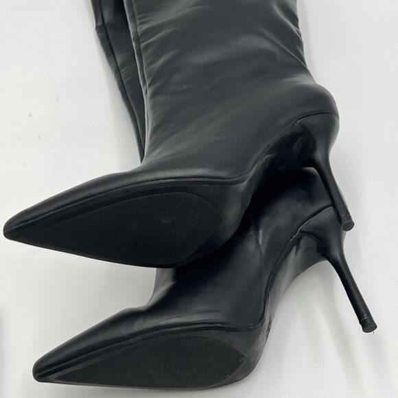 Zara Tall Black Leather Heeled Pointed Toe Boots - Picture 11 of 11